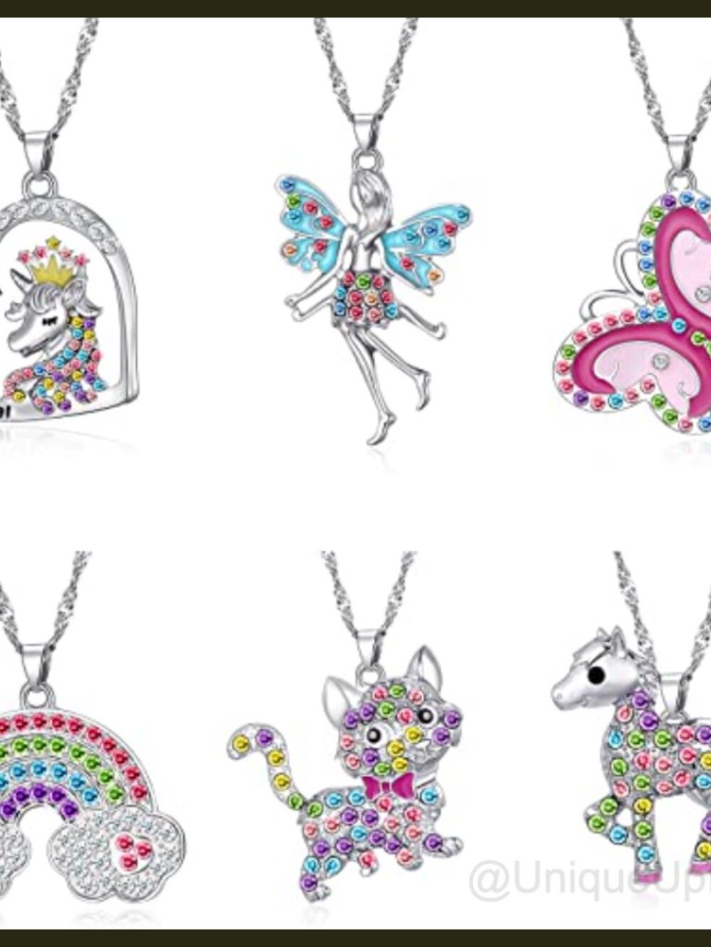 Girls Crystal Pendant Necklace Set Copper Unicorn Fairy 6 Pack Jewelry Gift